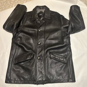 AM STUDIOS BLACK LEATHER MENS JACKET SIZE L CASUAL